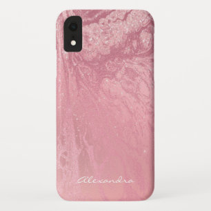 Pink Monogram Rose Gold Glitter and Sparkle iPhone XR Case