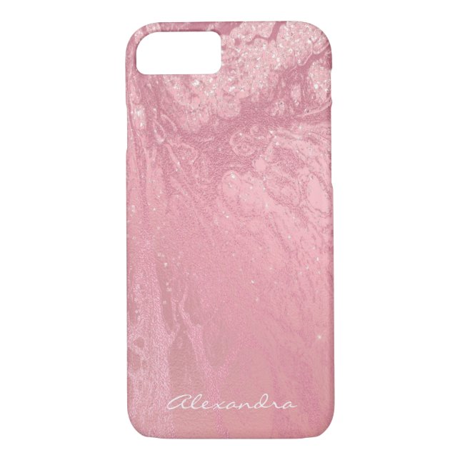 Pink Monogram Rose Gold Glitter and Sparkle Case-Mate iPhone Case (Back)