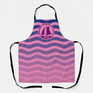 Pink Monogram Sailboat Blue Waves Apron