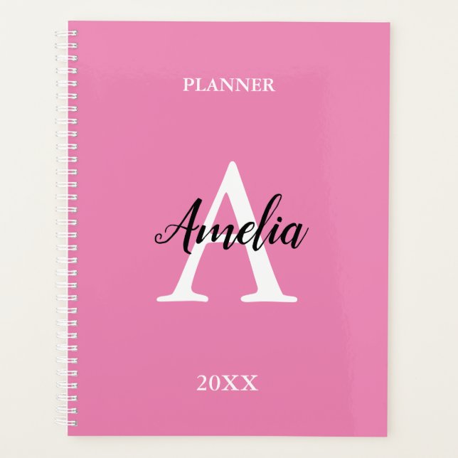 Pink Monogram Script Inspirational Planner (Front)