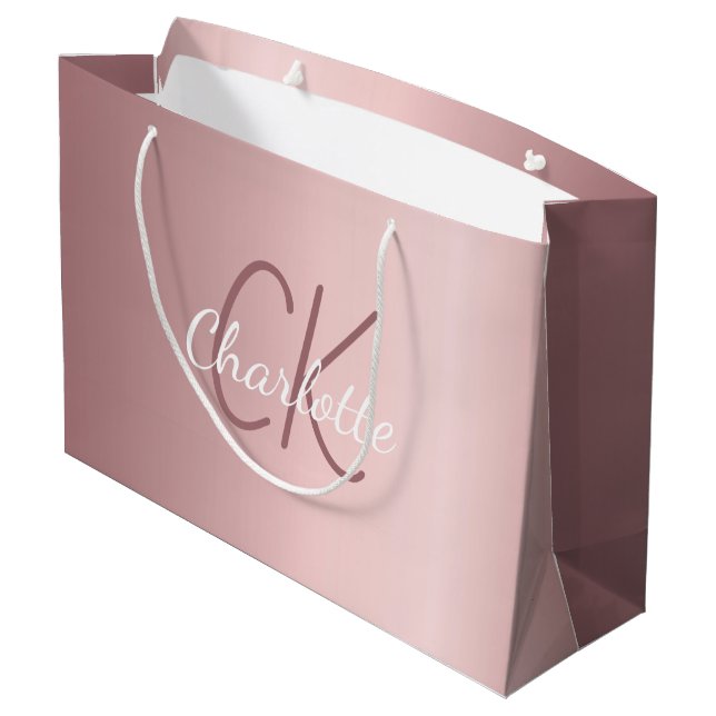 Pink monogram script modern elegant large gift bag (Back Angled)