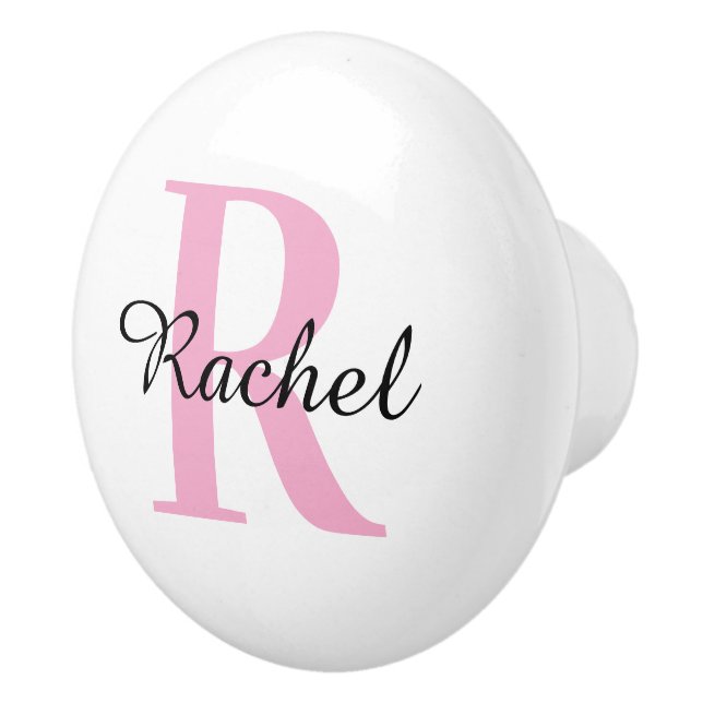Pink Monogram Script Personalised Name Drawer Knob (Right)