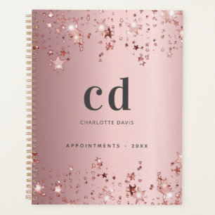Pink monogram stars name planner