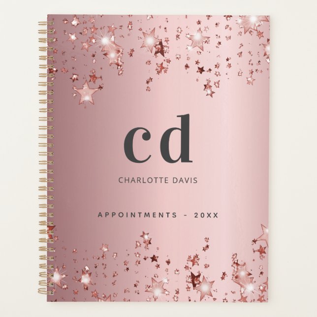 Pink monogram stars name planner (Front)