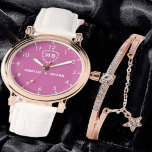 Pink Monogram Watch<br><div class="desc">Personalized watch with the names of the bride and groom or the couple in love. This watch can be customized by changing the text with the name of the loved one or the wedding date. It can be an ideal gift for newlyweds or for silver or golden wedding anniversaries. Monogram...</div>
