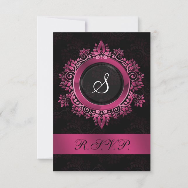 pink monogram wedding RSVP standard 3.5 x 5 Card (Front)