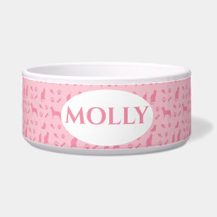 Pink Monogrammed Cat and Dog Food Bowl