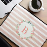 Pink Monogrammed Floral Wreath Laptop Sleeve<br><div class="desc">Beautiful floral monogram design.</div>