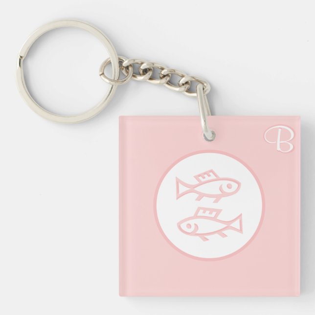 Pink Monogrammed Keychains - Zodiac - Pisces (Front)