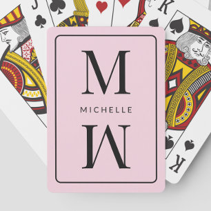 Pink Monogrammed Simple Initial Modern Name Girly Playing Cards