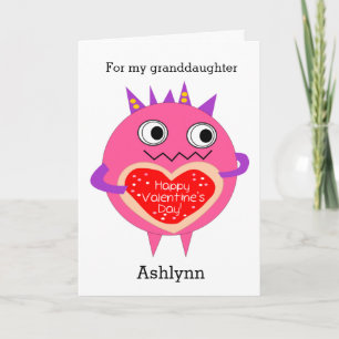 Pink Monster Happy Valentine's Day Granddaughter Holiday Card