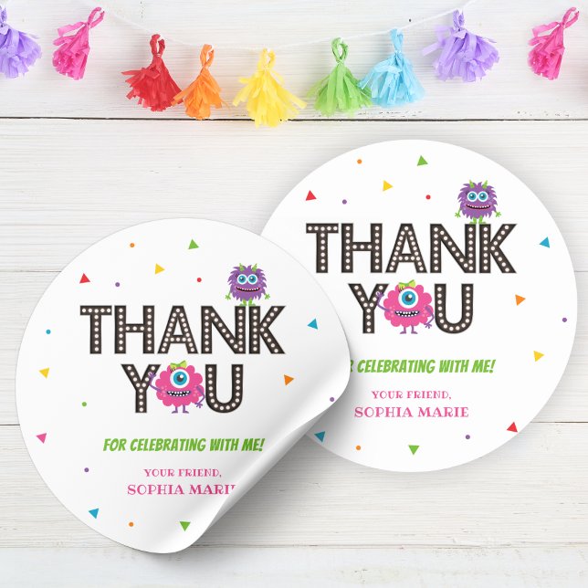 Pink Monster Thank You Sticker (Pink Monster Thank You Sticker)