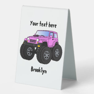 Pink monster truck cartoon illustration