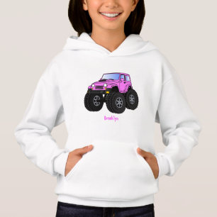 Pink monster truck cartoon illustration 