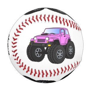 Pink monster truck cartoon illustration baseball