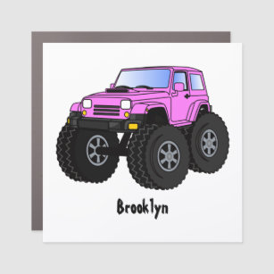 Pink monster truck cartoon illustration  car magnet