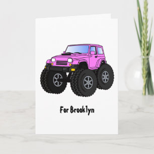 Pink monster truck cartoon illustration card