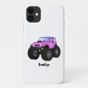 Pink monster truck cartoon illustration iPhone 11 case