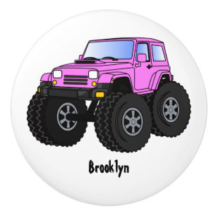 Pink monster truck cartoon illustration ceramic knob