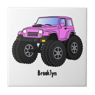Pink monster truck cartoon illustration  ceramic tile