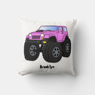 Pink monster truck cartoon illustration cushion