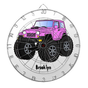 Pink monster truck cartoon illustration  dartboard