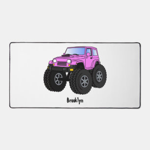Pink monster truck cartoon illustration  desk mat