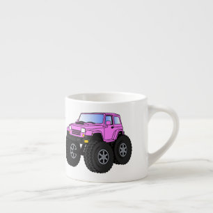 Pink monster truck cartoon illustration  espresso cup