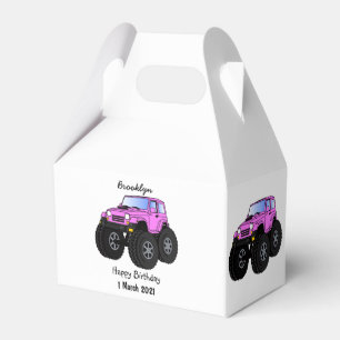 Pink monster truck cartoon illustration favour box