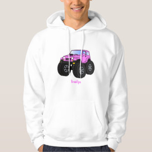 Pink monster truck cartoon illustration hoodie