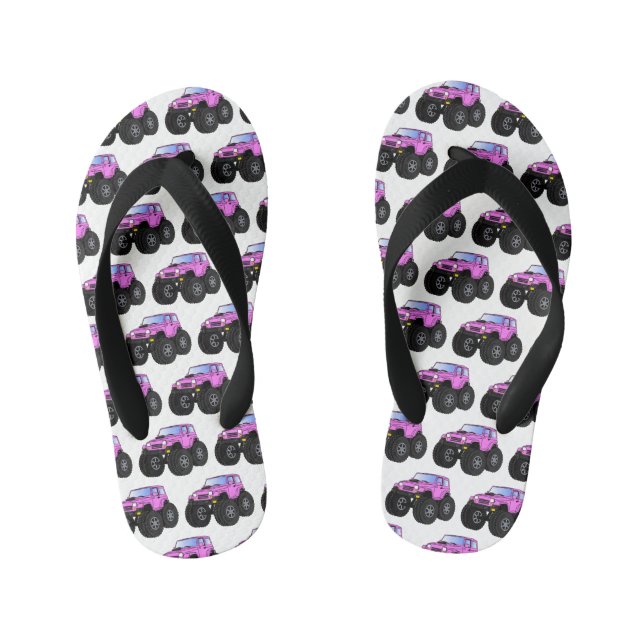 Pink monster truck cartoon illustration  kid's thongs (Footbed)