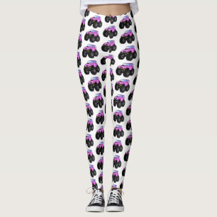 Pink monster truck cartoon illustration leggings