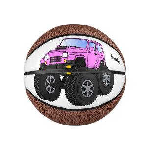 Pink monster truck cartoon illustration  mini basketball