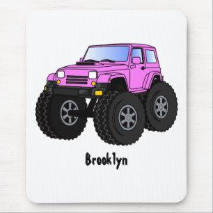 Pink monster truck cartoon illustration mouse pad