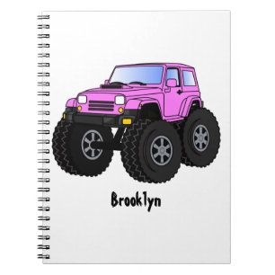 Pink monster truck cartoon illustration notebook