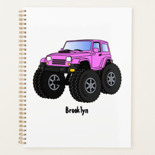 Pink monster truck cartoon illustration planner