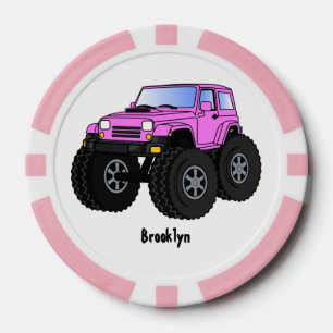 Pink monster truck cartoon illustration poker chips
