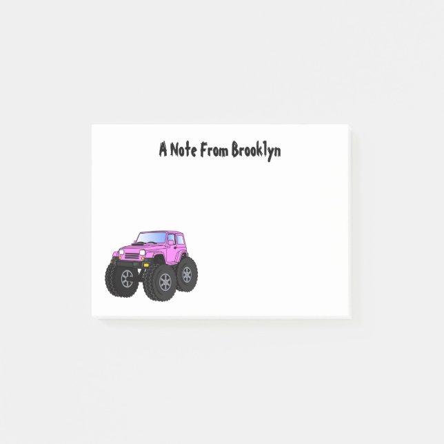 Pink monster truck cartoon illustration post-it notes (Front)