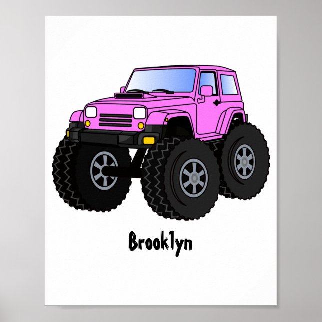 Pink monster truck cartoon illustration poster (Front)