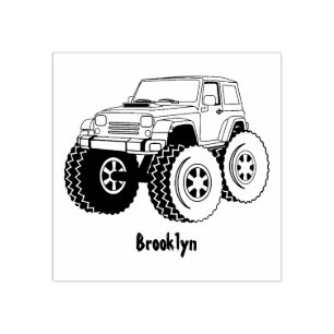 Pink monster truck cartoon illustration rubber stamp