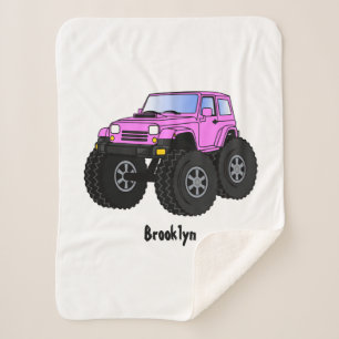 Pink monster truck cartoon illustration  sherpa blanket