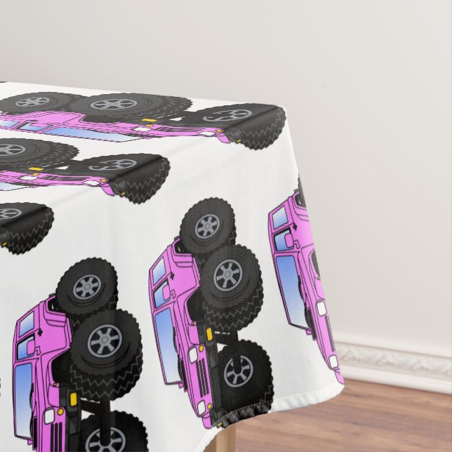Pink monster truck cartoon illustration  tablecloth (In Situ)
