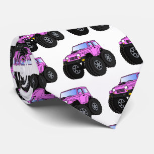 Pink monster truck cartoon illustration tie