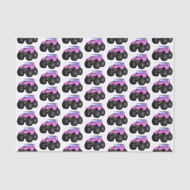 Pink monster truck cartoon illustration  tissue paper (Front)