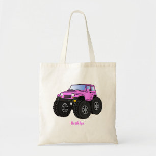 Pink monster truck cartoon illustration tote bag