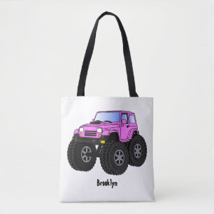 Pink monster truck cartoon illustration tote bag