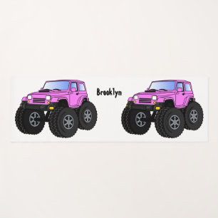 Pink monster truck cartoon illustration yoga mat