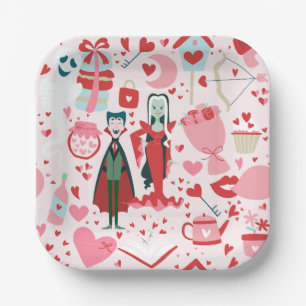pink monster valentines vampire ghost paper plate