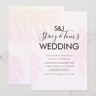 Pink Monstera Hand Drawn Botanical Wedding Invitation