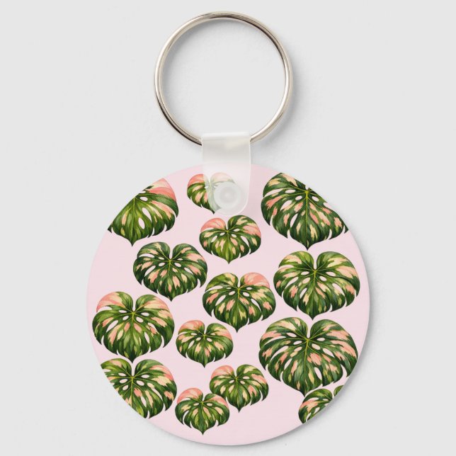 Pink Monstera Plant tote bag fun botanical Key Ring (Front)
